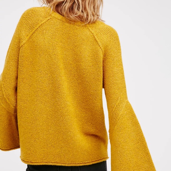 Free People Lovely Lines Pullover Wool Sweater Mustard Sunstone Combo SZ Medium - Picture 4 of 14